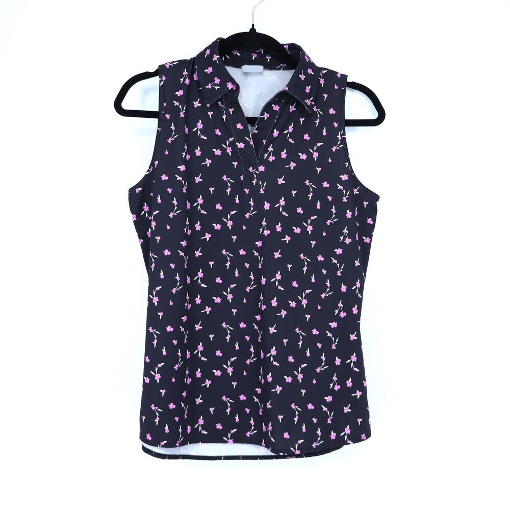 BELYN KEY Sleeveless Golf Polo Shirt Malibu Floral Collared Active Women's S